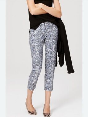 LOFT Navy and White Floral Scroll Print Pants
